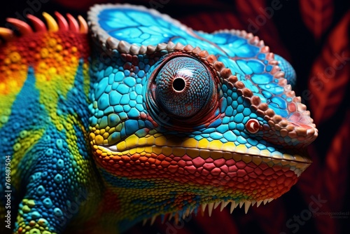 The vibrant pattern of a chameleons skin, showcasing the adaptability and mesmerizing beauty of reptilian wildlife