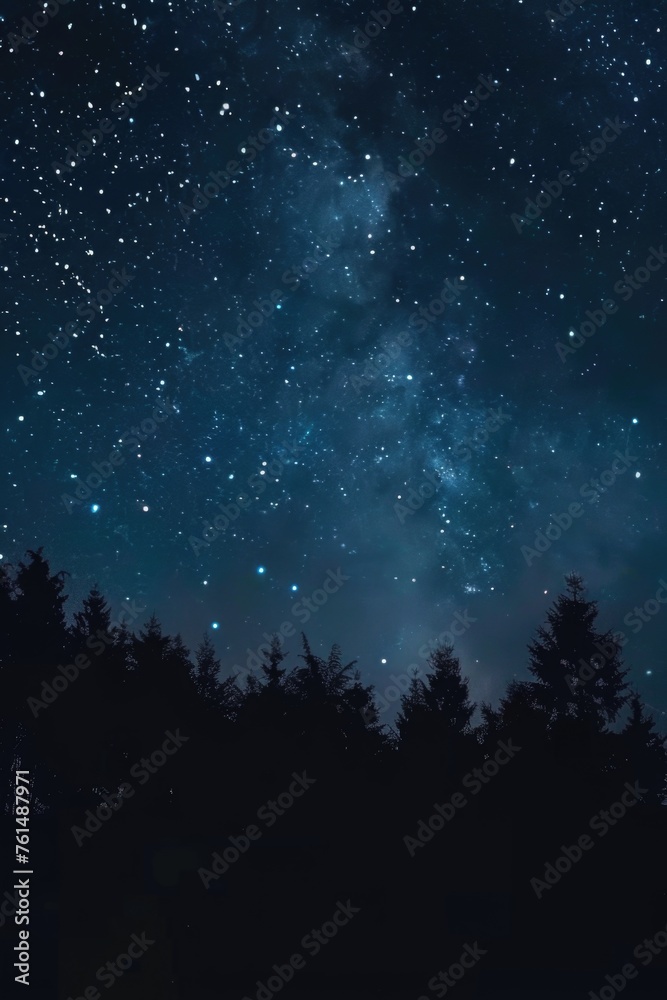 Fototapeta premium A peaceful night sky with stars shining above a forest. Ideal for nature and night sky themes