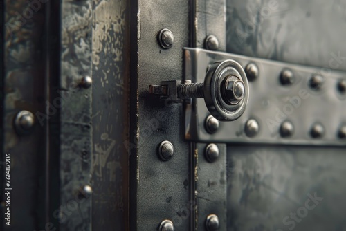 Close up of a metal door with a lock. Great for security concept designs
