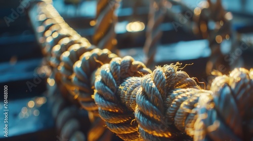 Detailed view of a rope on a boat, perfect for nautical themes