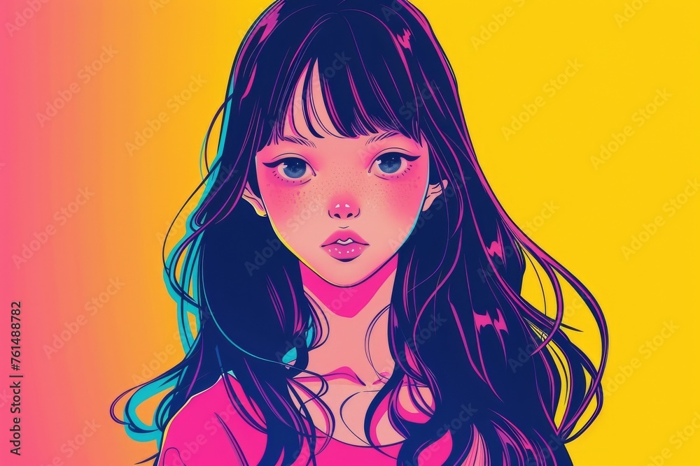 ポップカルチャー風のロングヘアの東京の女の子(ストリートファッション・デジタルアート・原宿・渋谷) ポップカルチャー風のロングヘアの東京の女の子(ストリートファッション・デジタルアート・原宿・渋谷)