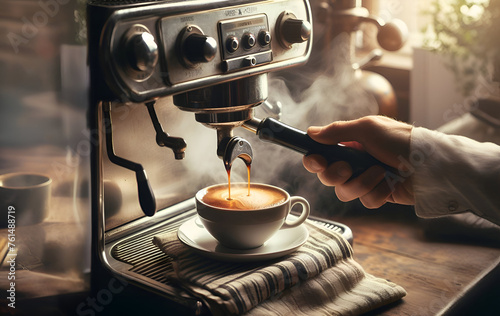 Pouring a Cup of Coffee Into Coffee Machine