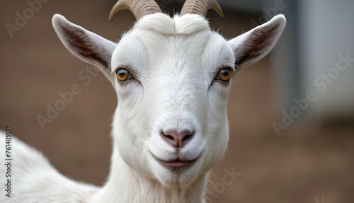 A Goat With Its Eyes Narrowed Focused On A Distan