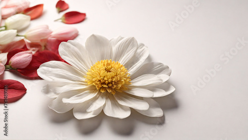 white chrysanthemum on light white background, closeup.