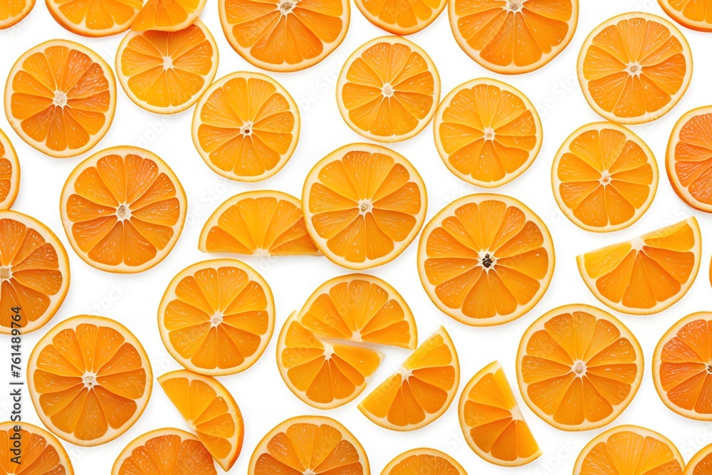 Top view of fresh cut slices on white background of tangerine.