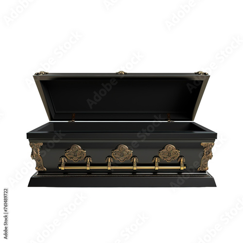  Open black coffin on transparent background, png	