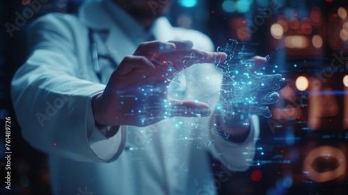 Wallpaper Mural Closeup medical professional hand with glove touching digital innovation hologram touch screen analyze brain symptom or develop health care treatment, futuristic illustration in science technology Torontodigital.ca