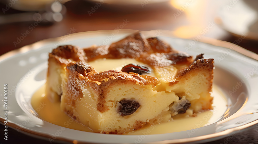 Golden baked custard flan on plate Golden baked custard flan on plate