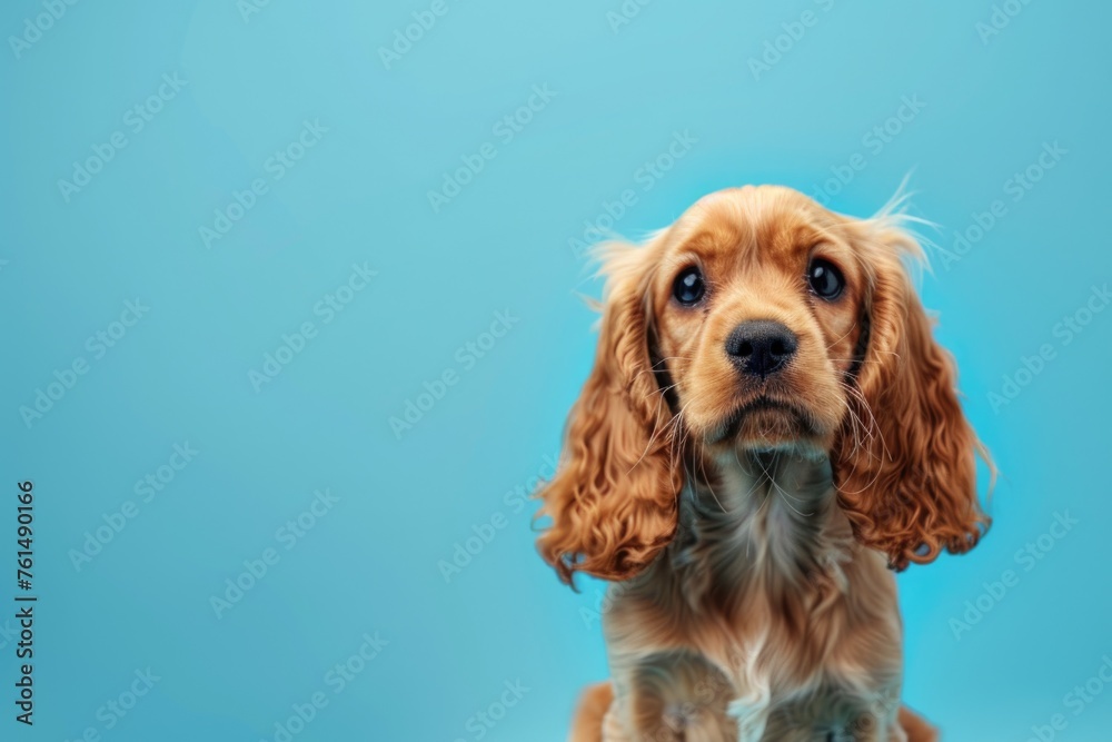 A cute dog sitting on a blue background. Perfect for pet-related designs