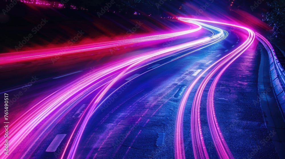 City street captured in a long exposure at night. Suitable for urban and nightlife themes City street captured in a long exposure at night. Suitable for urban and nightlife themes