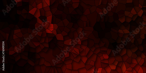 Dark red and black Broken Stained Glass Background with black lines. Voronoi diagram background. Seamless pattern with 3d shapes vector Vintage Illustration background. Geometric Retro tiles pattern
