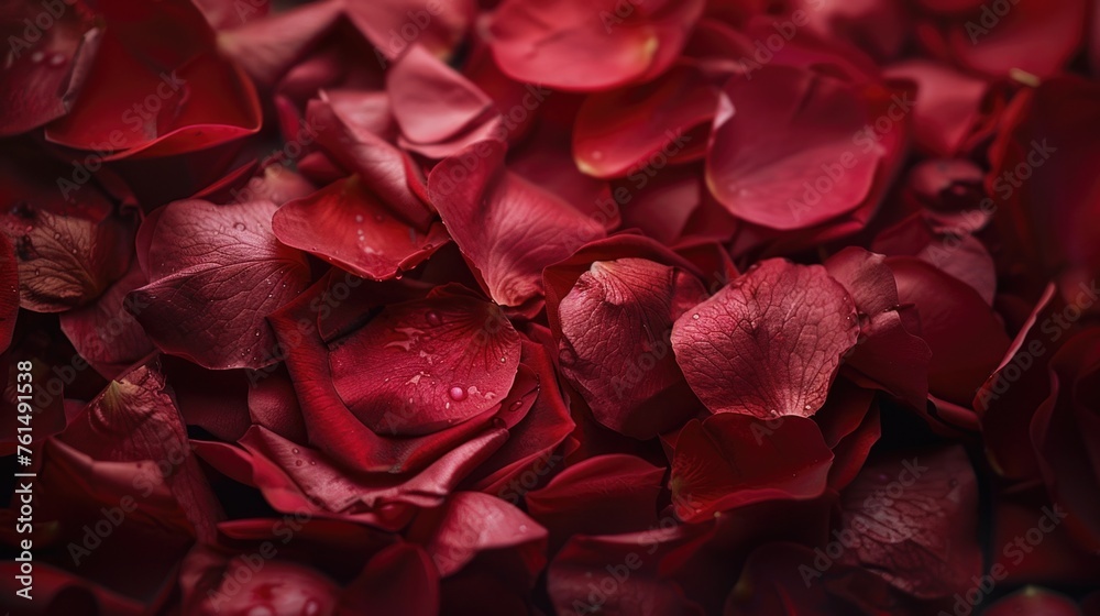 A close up of a bunch of red petals. Suitable for floral backgrounds