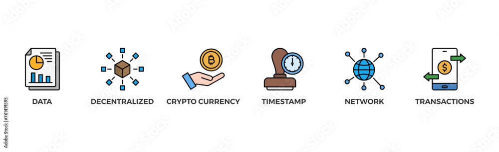 Blockchain banner web icon glyph silhouette with icon of data, decentralized, crypto currency, timestamp, network and transactions Blockchain banner web icon glyph silhouette with icon of data, decentralized, crypto currency, timestamp, network and transactions