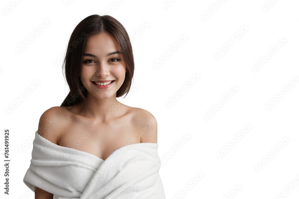 Beautiful young woman with a towel posing on a transparent background. isolated, transparent background, no background. PNG. Beautiful young woman with a towel posing on a transparent background. isolated, transparent background, no background. PNG.
