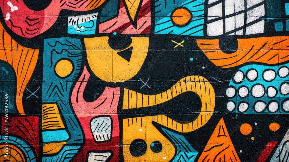 Obraz premium Vibrant mural painted on brick wall, perfect for urban themes