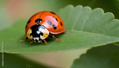 A Ladybug Peeking Out From Behind A Leaf © Adiba