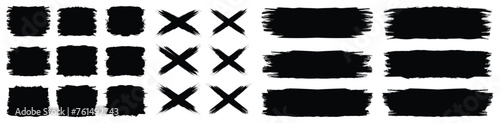 Brush stock lines set.  Dirty artistic design elements, frames for text. Paint, ink brush strokes, brushes splashes - stock vector.
