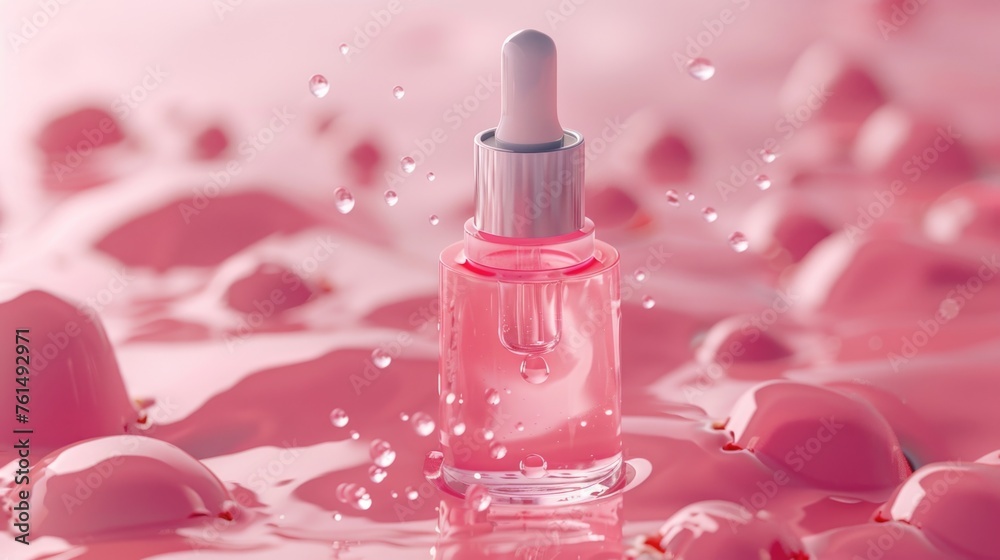 A bottle of pink nail polish on a pink surface. Perfect for beauty and fashion concepts A bottle of pink nail polish on a pink surface. Perfect for beauty and fashion concepts
