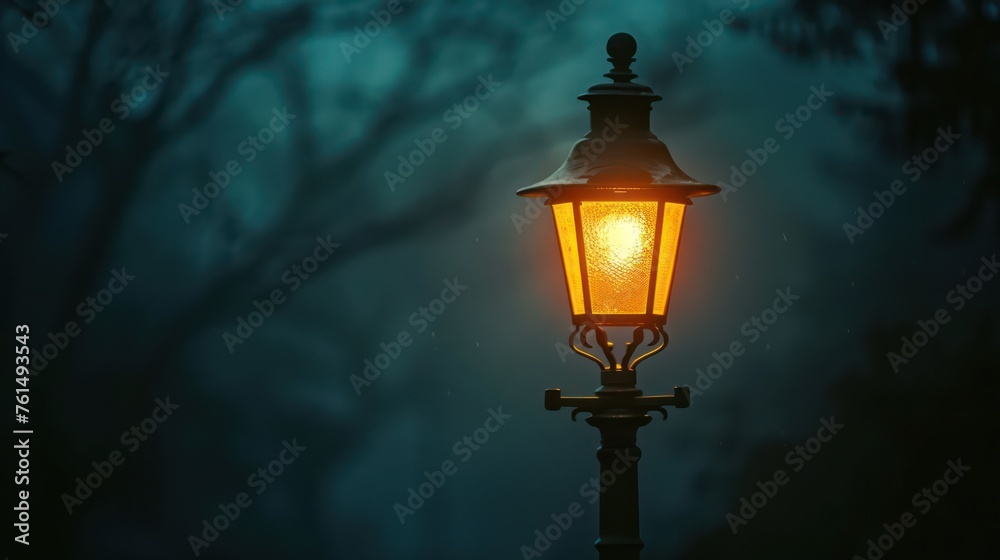 Street lights at night creating a romantic atmosphere, evoking memories and nostalgia, with ample copy space