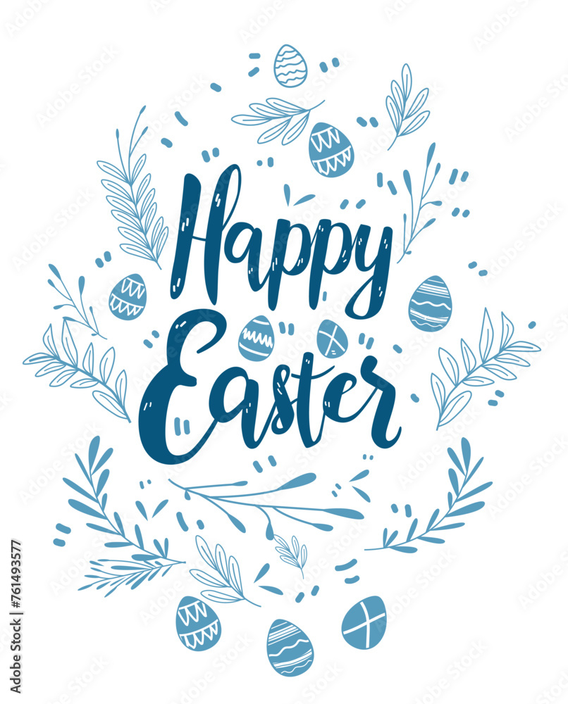 Fototapeta premium Happy Easter greeting card with eggs and flowers spring holiday celebration banner vertical