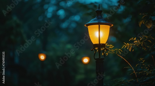 Street lights at night creating a romantic atmosphere, evoking memories and nostalgia, with ample copy space © Matthew