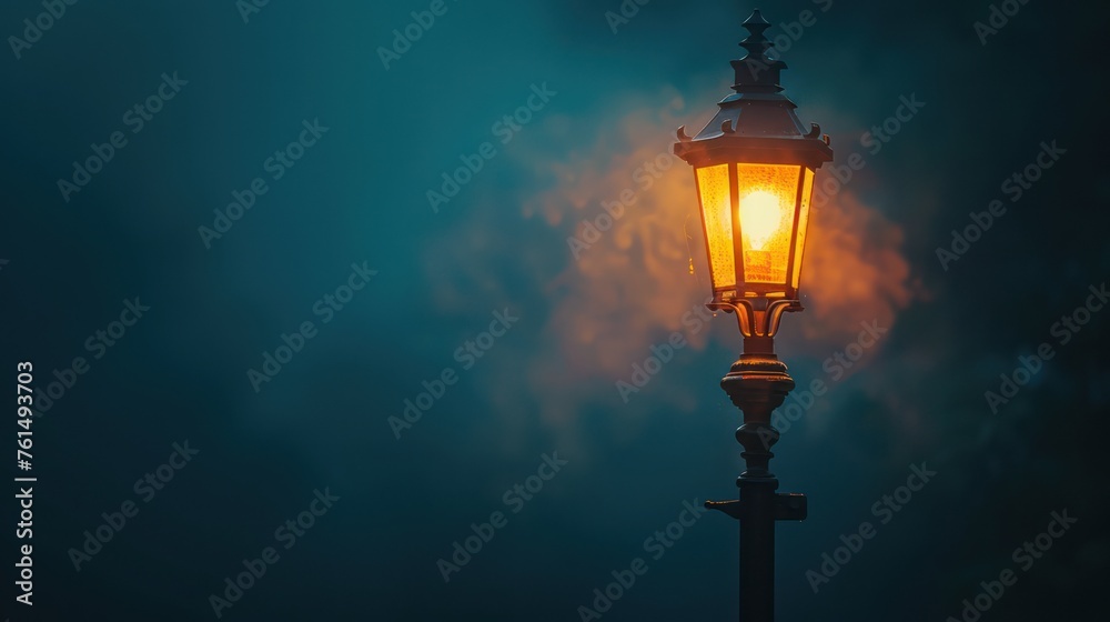 Street lights at night casting a romantic atmosphere, stirring memories and nostalgia, with plenty of space for text.