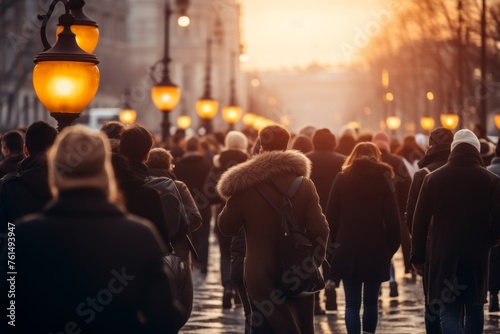 Anonymous mass of people strolling in city, urban anonymity concept, unrecognizable crowd on streets