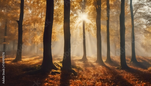 Luce dorata- Atmosfera magica nel bosco al mattino photo