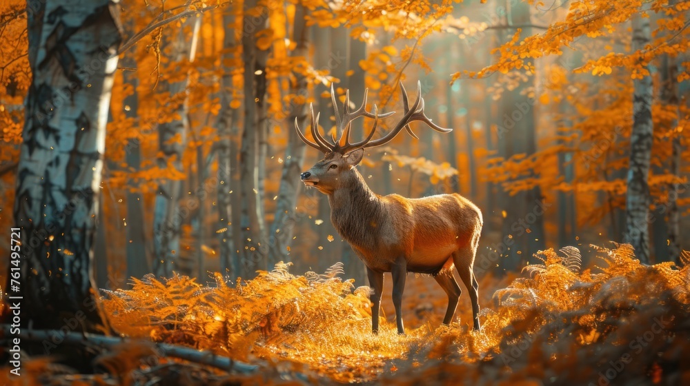 A majestic deer in a beautiful autumn forest