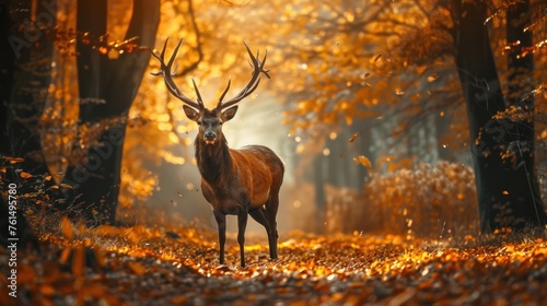 A majestic deer in a beautiful autumn forest