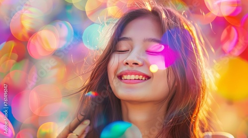Happy asia girl with colorful background.
