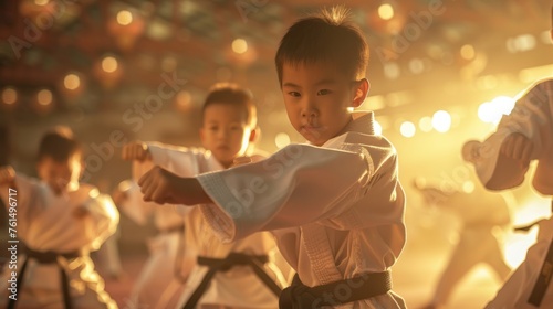 Asian kids karate martial arts. Taekwondo.