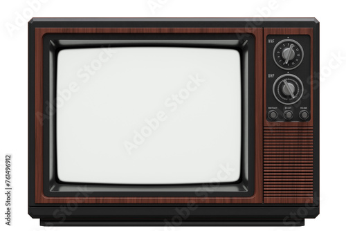 Turned On Retro TV Set From 70s or 80s with Channel Knobs. 3D Illustration