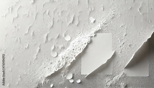 Illustration of white poster paper texture wet and stuck to the wall 