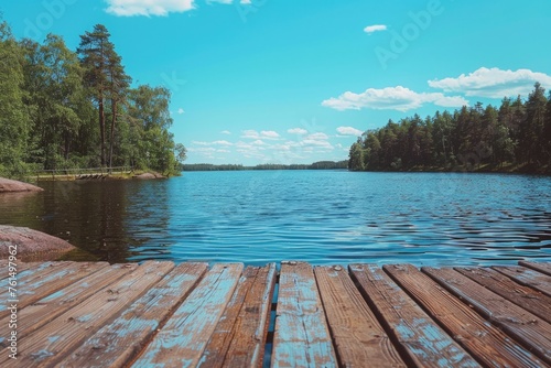 Scenic view of a lake from a wooden dock, suitable for nature themes © Fotograf