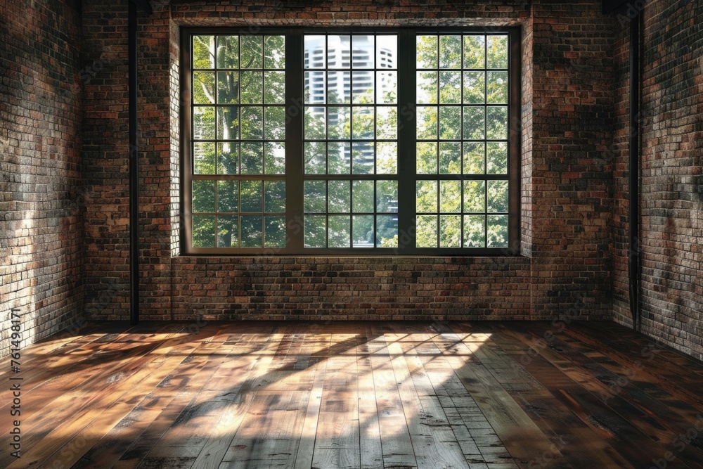 A simple room with a wooden floor and a window. Ideal for interior design projects A simple room with a wooden floor and a window. Ideal for interior design projects