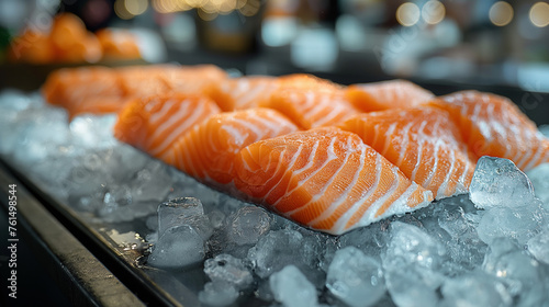 Salmon fillet on shop counter.