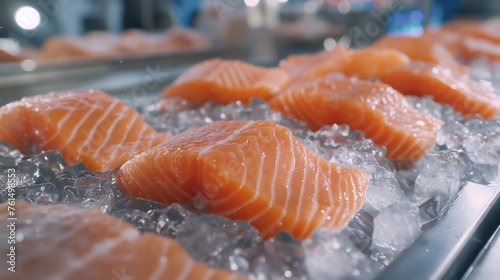 Salmon fillet on shop counter.