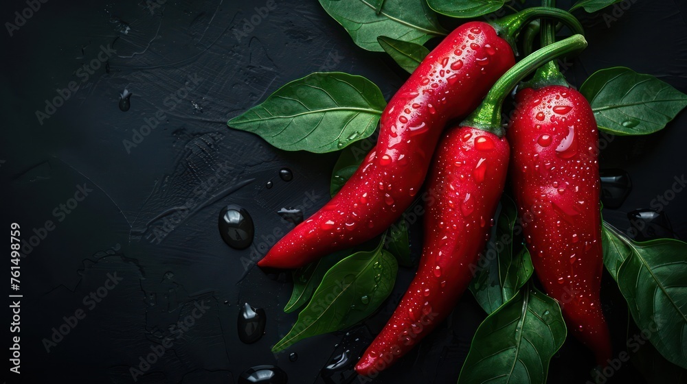 Glasschilderij met Fresh spicy red chili background with copy space #761498759
