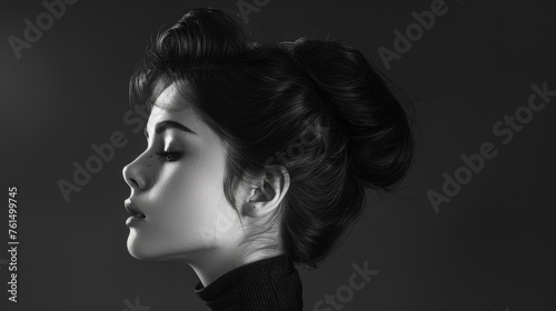 Monochromatic Portrait of Elegant Woman with Classic Hairstyle.