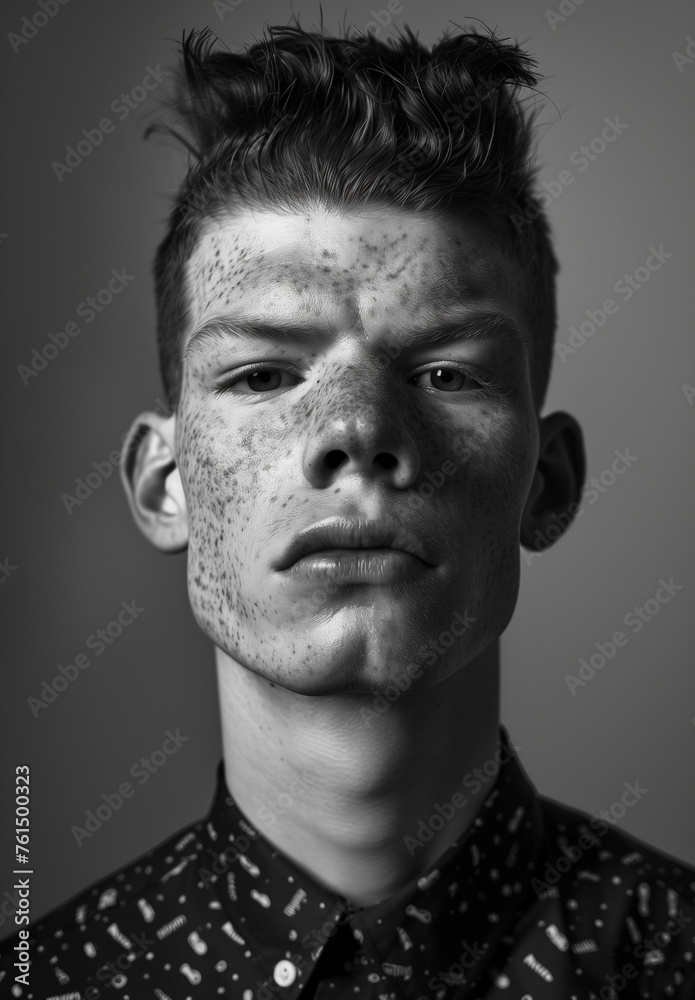 Obraz premium young man portrait studio shot bw.