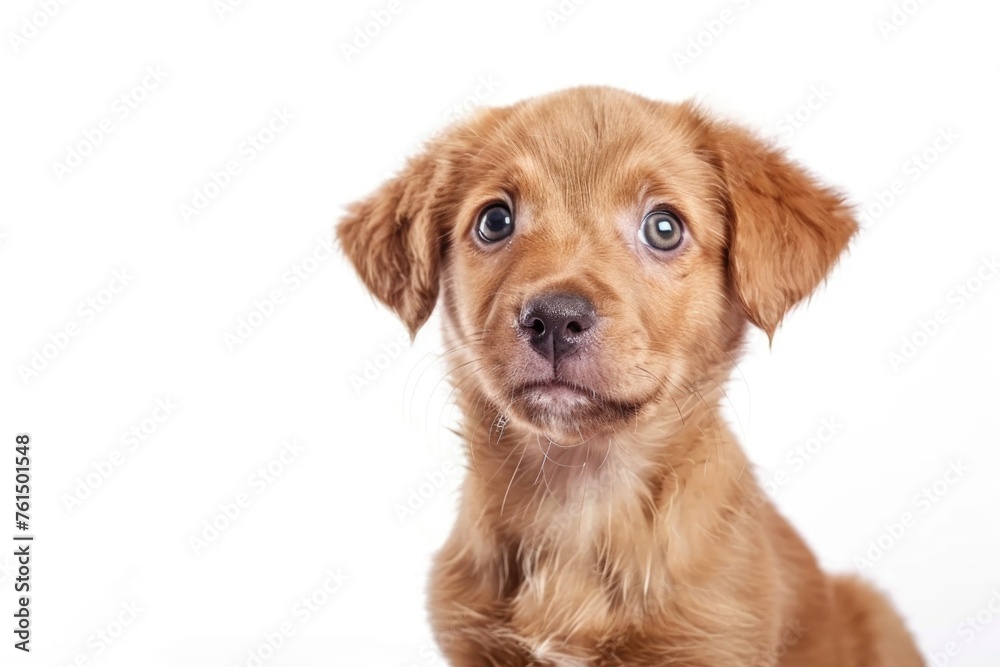 Cute dog sitting on clean white floor, perfect for pet-related designs