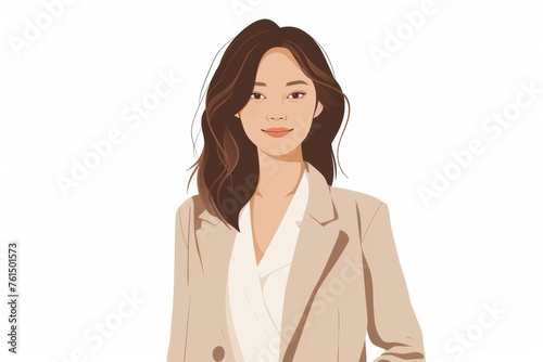 正面の笑顔の日本人の女性ビジネスマン（白背景・サラリーマン・スーツ・若手・新人・新入社員）