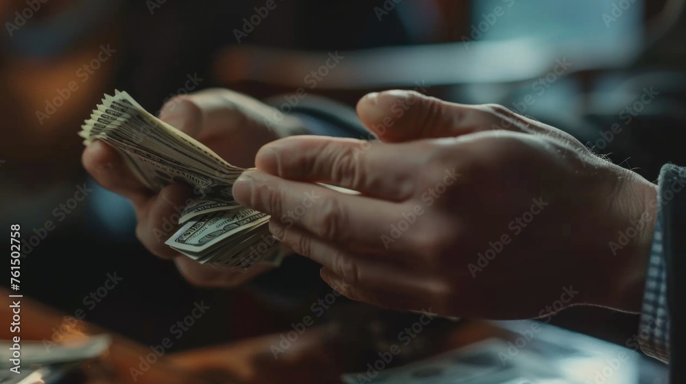 Person holding a stack of money, suitable for financial concepts