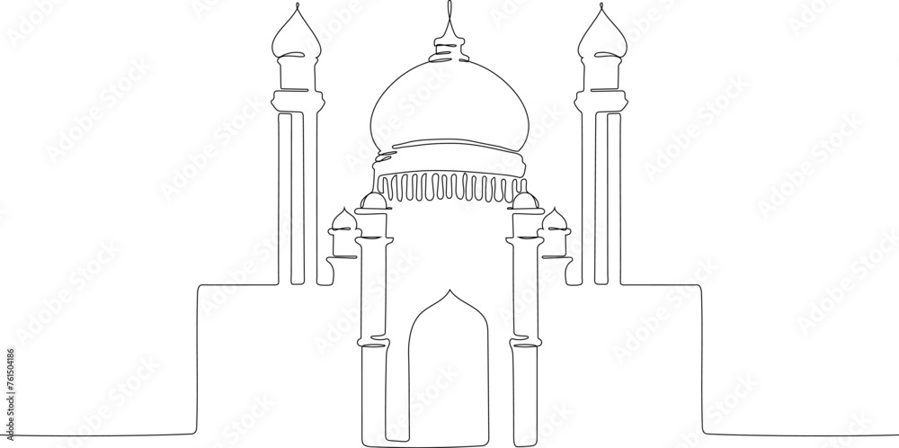 Obraz premium Mosque minimal continuous line. Arabic muslim masjid drawing.