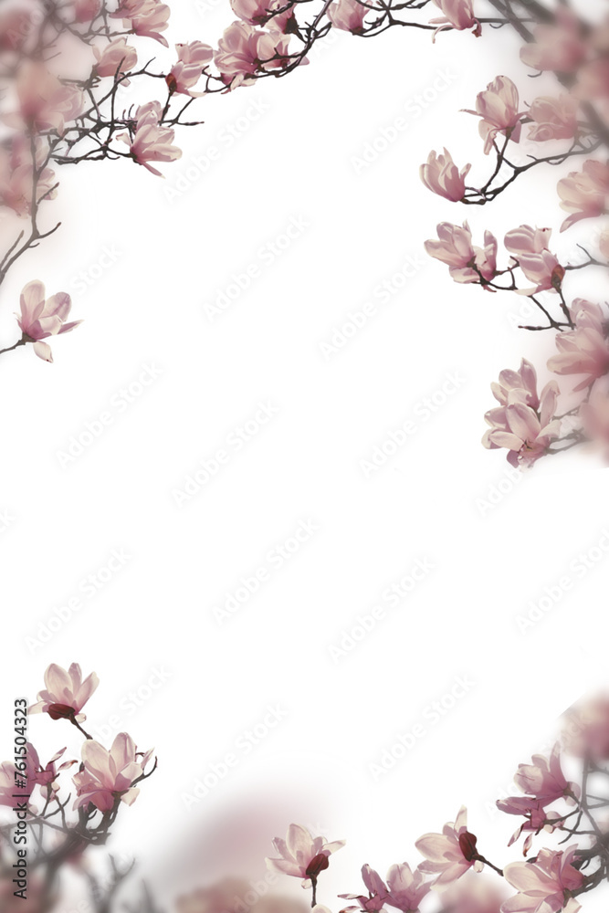 Floral Branch isolated on transparent background. Orchid, apple,  wisteria,  sakura, magnolia,  cherry mimosa. Flower png of isolated cutout. Frame  postcard invitation