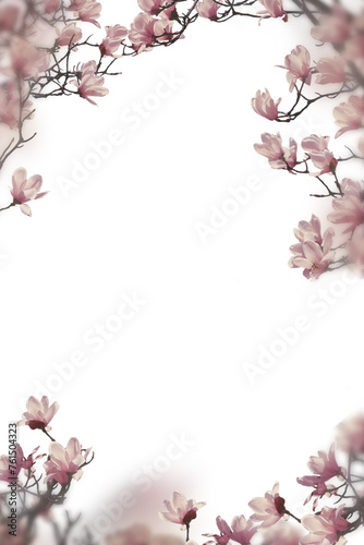 Floral Branch isolated on transparent background. Orchid, apple, wisteria, sakura, magnolia, cherry mimosa. Flower png of isolated cutout. Frame postcard invitation