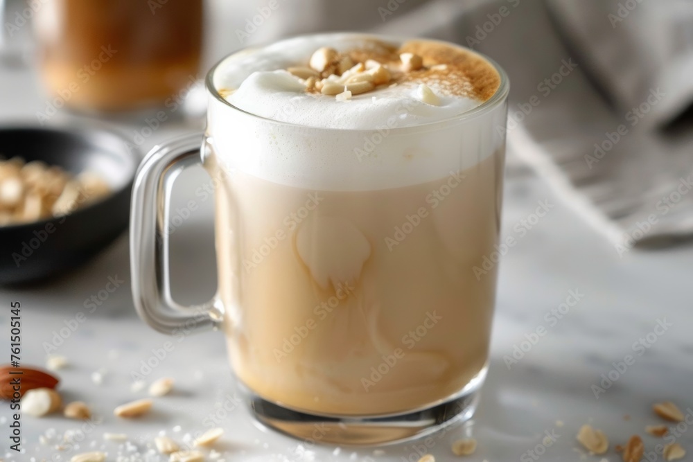 Almond milk, crafted from finely ground almonds and filtered water