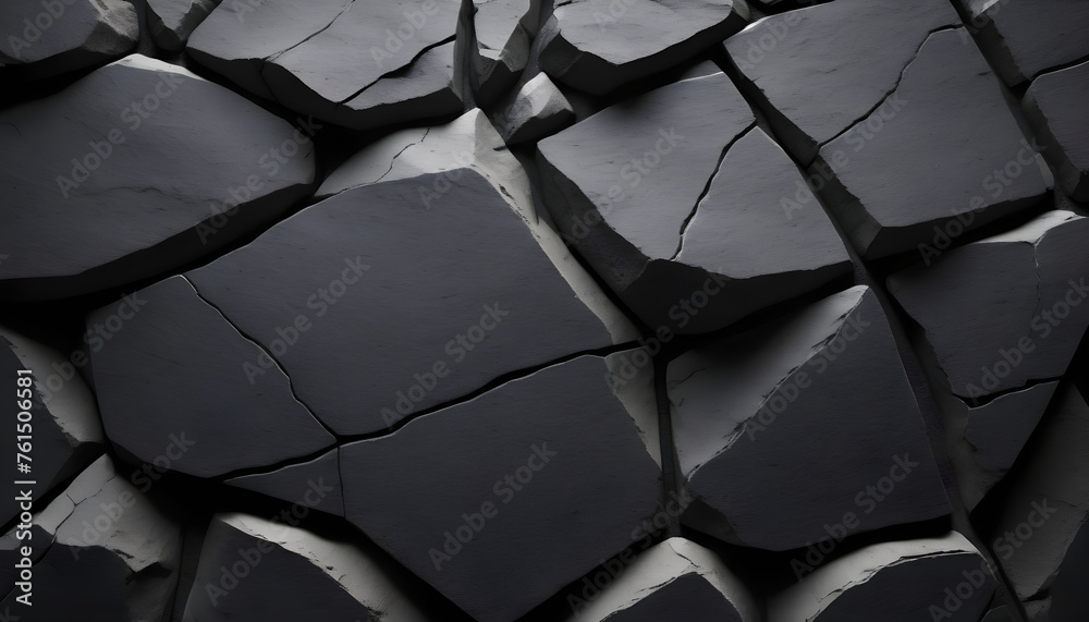 Volumetric rock texture with cracks. Black stone background with copy space for design. Volumetric rock texture with cracks. Black stone background with copy space for design.