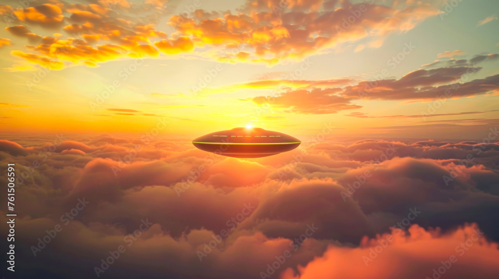 The art of a solitary spaceship hovers over a mountain of clouds hinting promises and secrets of the unknown universe at dusk The art of a solitary spaceship hovers over a mountain of clouds hinting promises and secrets of the unknown universe at dusk